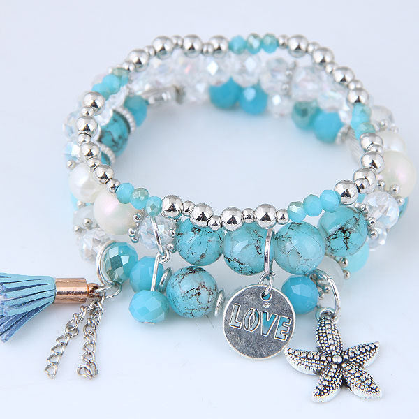 Hand-String Pearl Starfish Tassel Bracelet