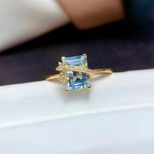 Natural Sky-Blue Topaz Light Ring