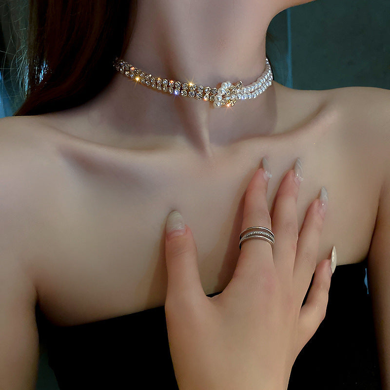 Pearl Crystal Choker Necklace