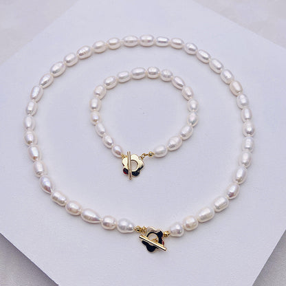 Natural Pearl Flower Necklace Female Long Clavicle Chain