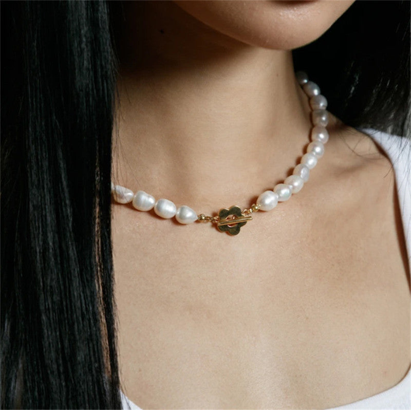 Natural Pearl Flower Necklace Female Long Clavicle Chain