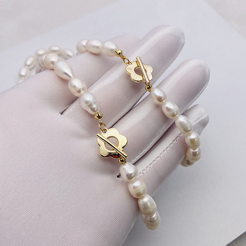 Natural Pearl Flower Necklace Female Long Clavicle Chain