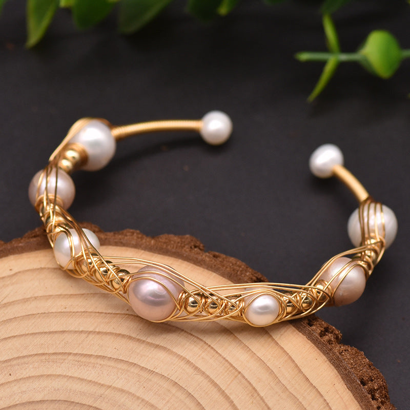 Natural Freshwater Pearl Elastic Bangle