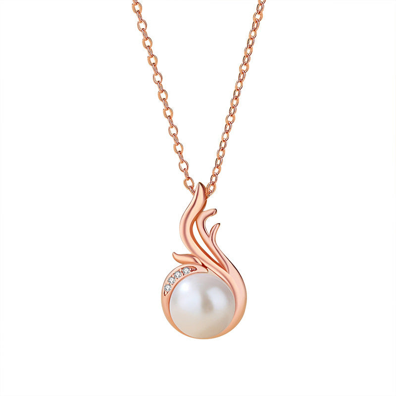 Sterling Silver Artistic Retro Chain Pearl Necklace