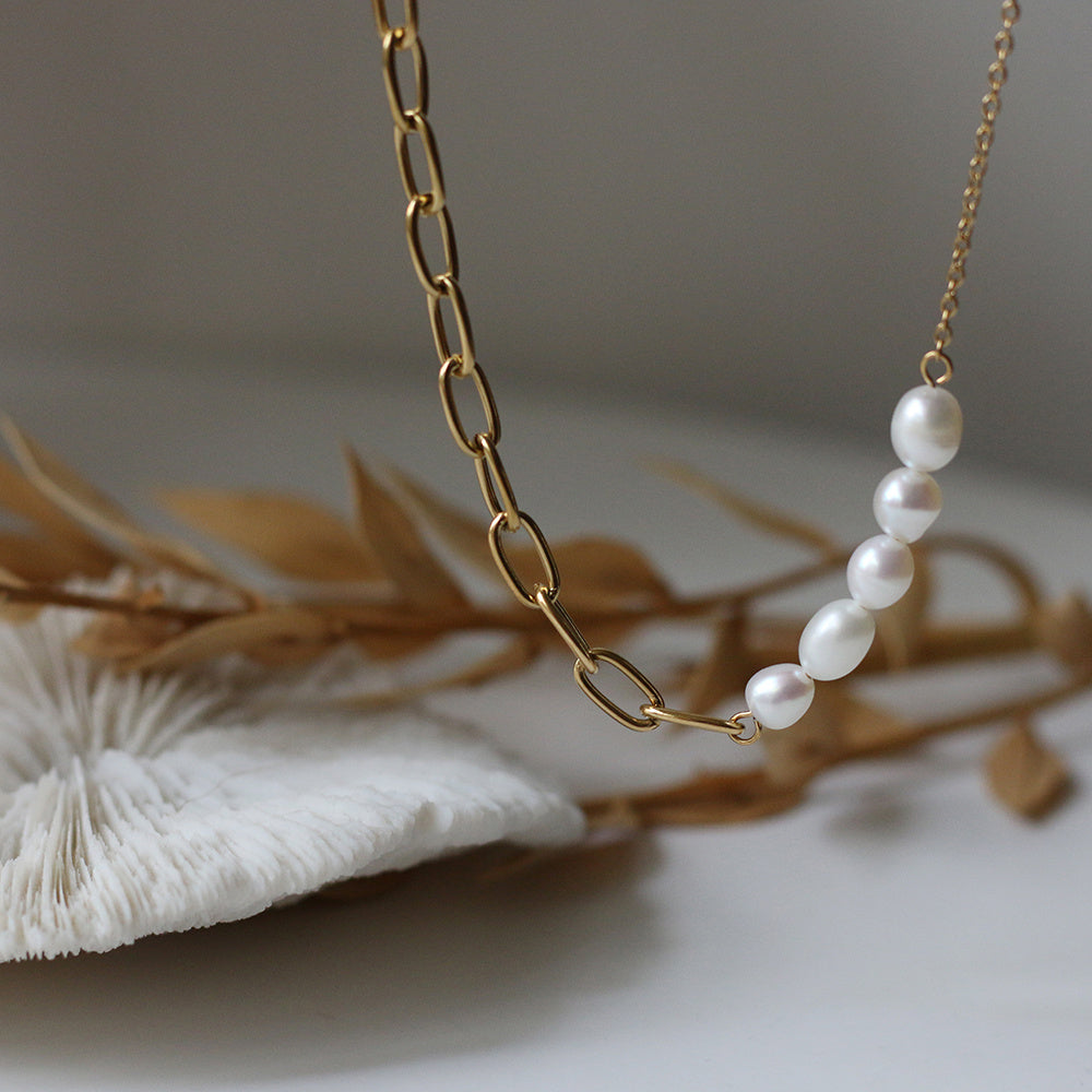 Rice Grain Pearl Chain Necklace