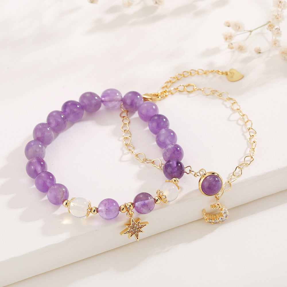 Crystal Amethyst Star Moon Bracelet