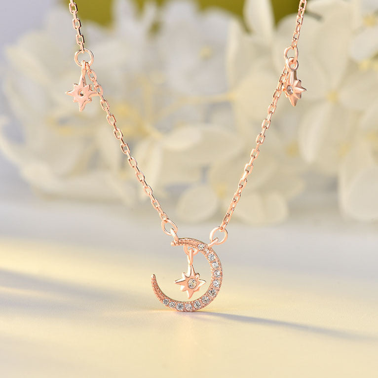 Sterling Silver Star And Moon Necklace