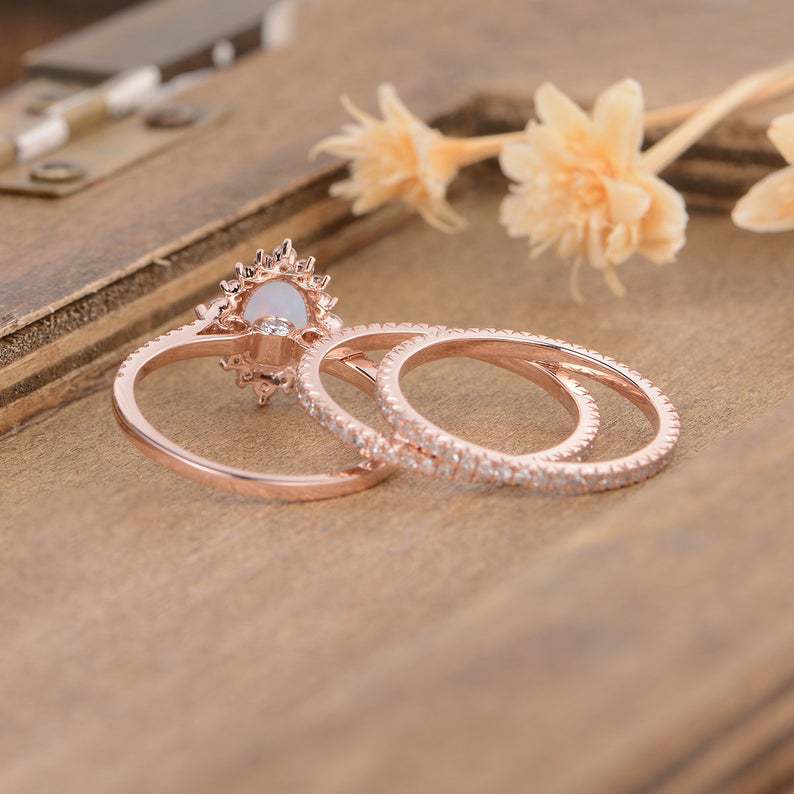 Rose Gold Lace Opal Ring Set