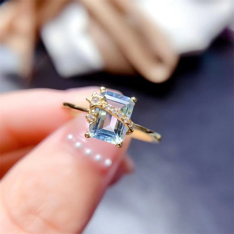 Natural Sky-Blue Topaz Light Ring