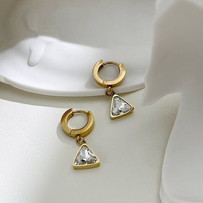 Gold Triangle Zircon Hoop Earrings