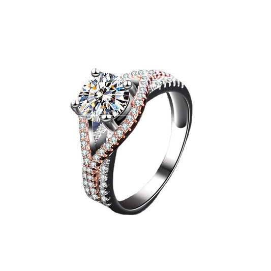 Exaggerated Two-Tone Moissanite Silver Ring