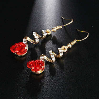 Ethnic Red Rose Drop Earrings