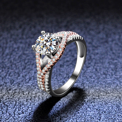 Exaggerated Two-Tone Moissanite Silver Ring