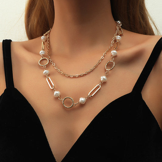 Alloy Necklace Multilayer Pearl Chain Necklace