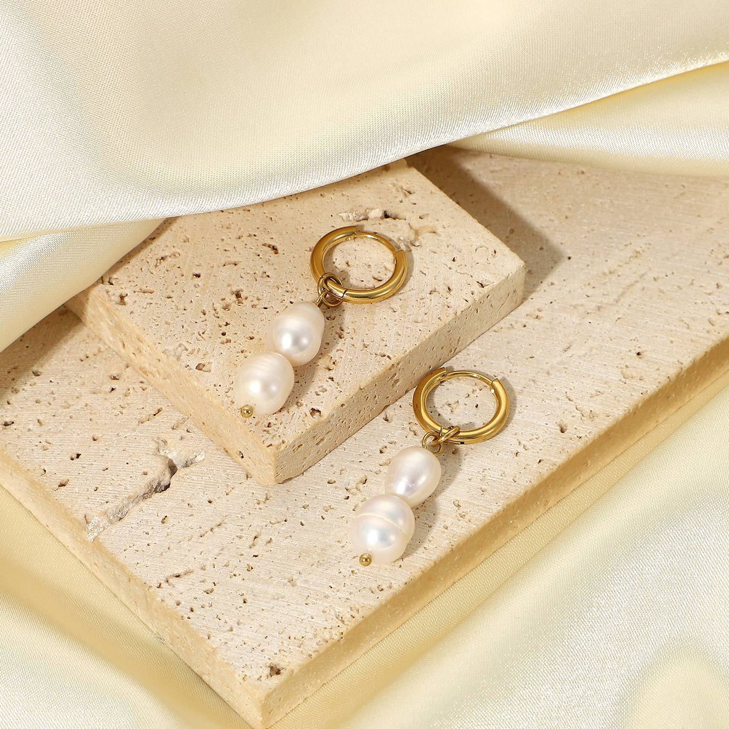 Gold Plated Hoop Pearl Earrings