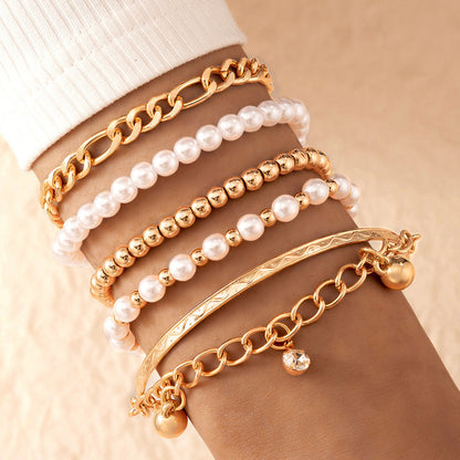 Bead Rhinestone Pearl Bracelet Set