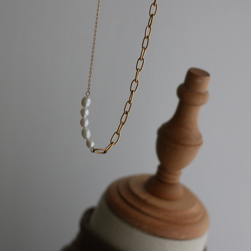 Rice Grain Pearl Chain Necklace