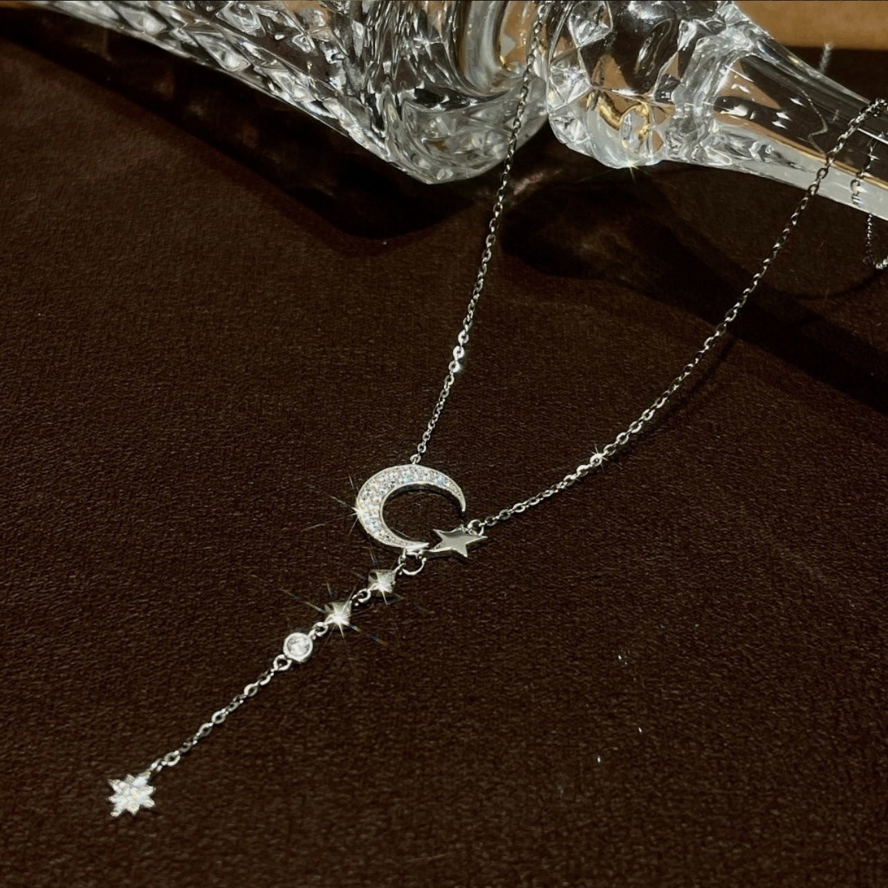 Inlaid Zircon Moon Star Collarbone Chain Necklace