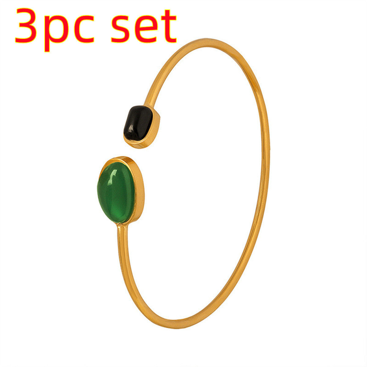 Inlaid Green Irregular Resin Open-end Bangle