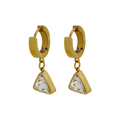 Gold Triangle Zircon Hoop Earrings