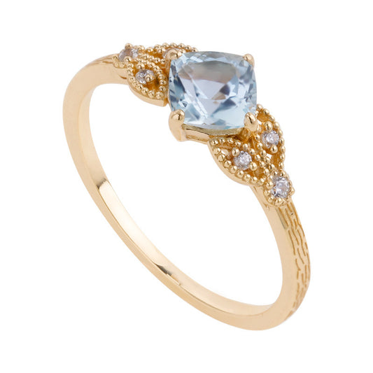 Natural Square Sky-Blue Topaz Ring