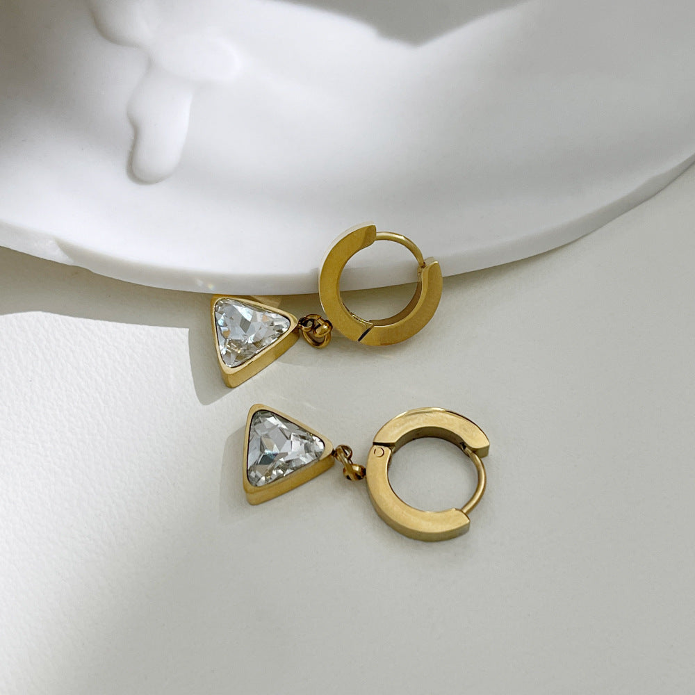 Gold Triangle Zircon Hoop Earrings