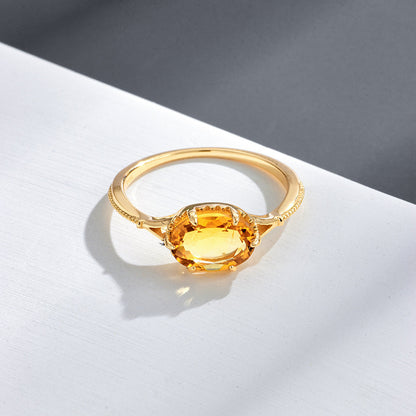 Retro S925 Silver Plating K Gold Citrine Ring