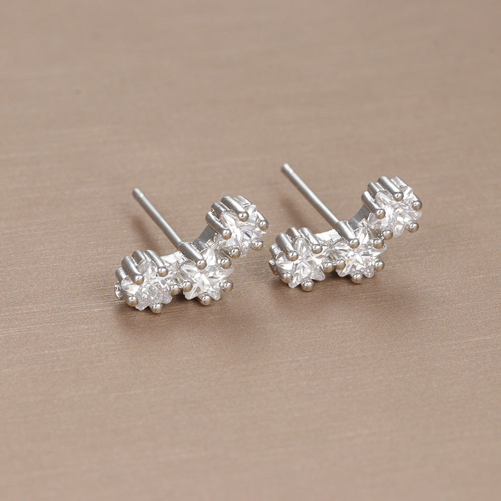 Sterling Silver Needle Geometric Stars Zircon Ear Studs