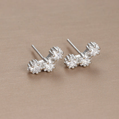 Sterling Silver Needle Geometric Stars Zircon Ear Studs