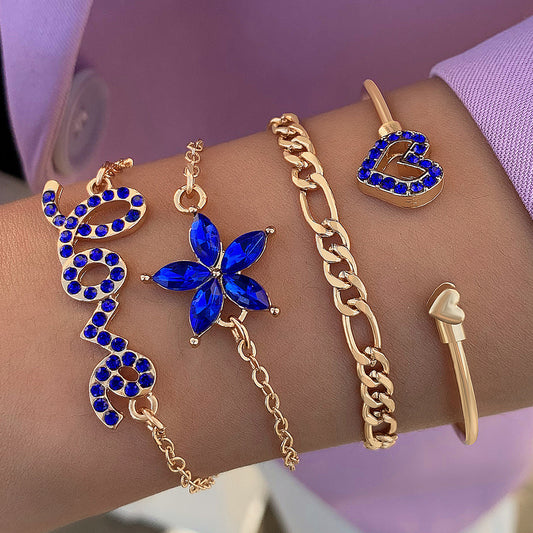 4pcs Blue Flower Love Butterfly Bracelet Set