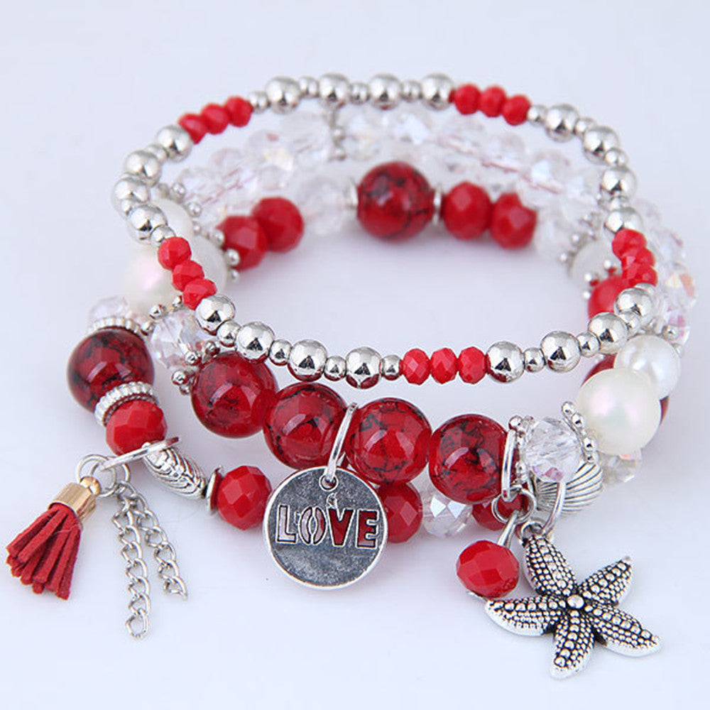 Hand-String Pearl Starfish Tassel Bracelet