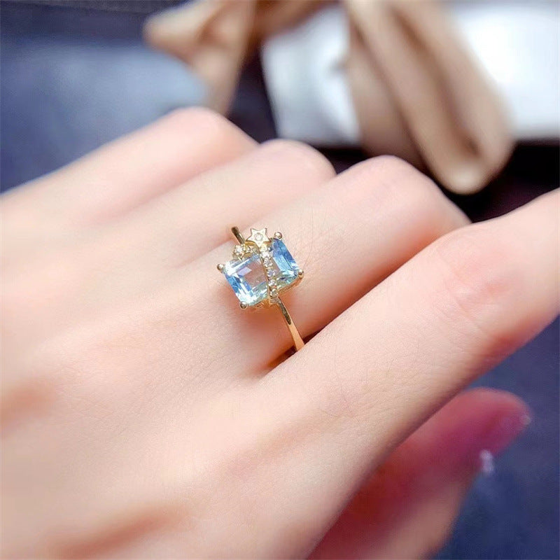 Natural Sky-Blue Topaz Light Ring