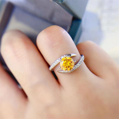 Yellow Moissanite Platinum Ring