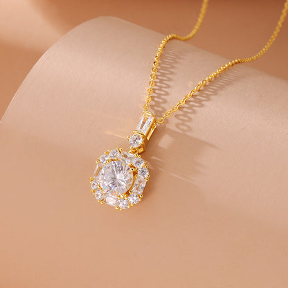 Luxury Style Geometric Round Zircon Chain Necklace