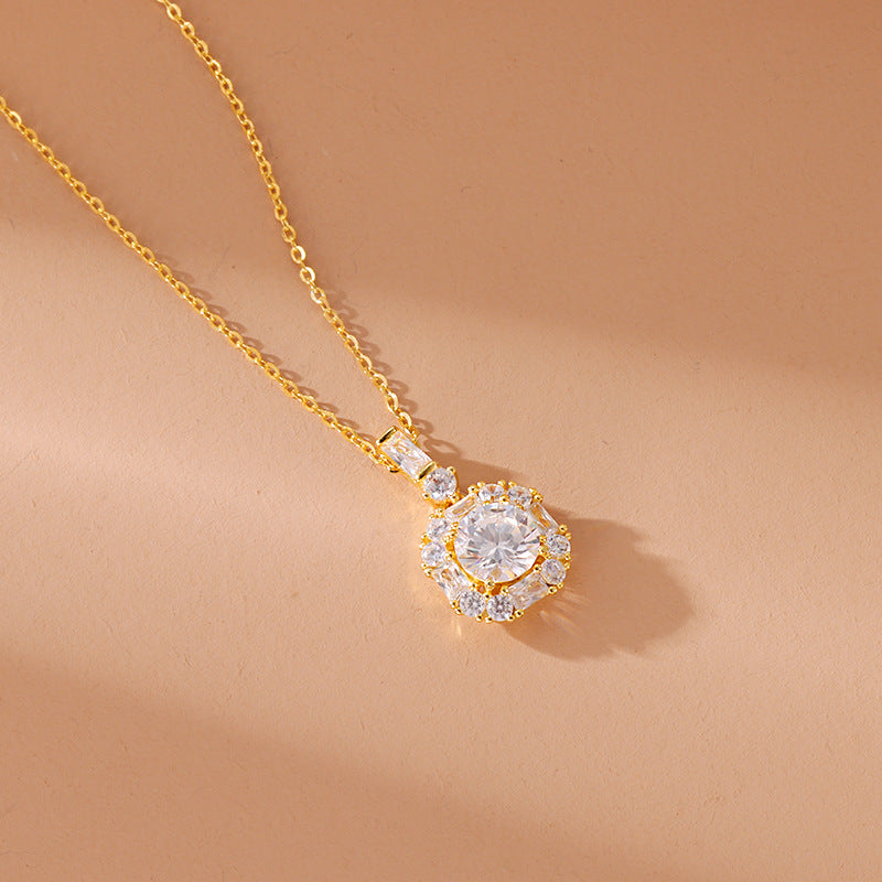 Luxury Style Geometric Round Zircon Chain Necklace