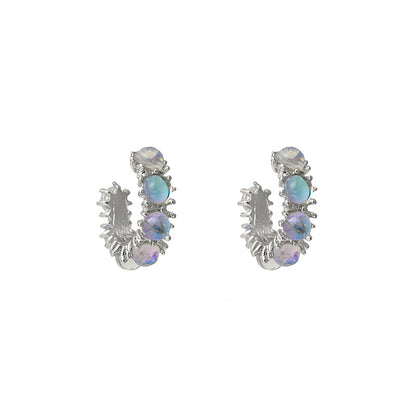 Rhinestone Zircon C- Shaped Circle Ear Studs