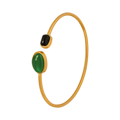 Inlaid Green Irregular Resin Open-end Bangle