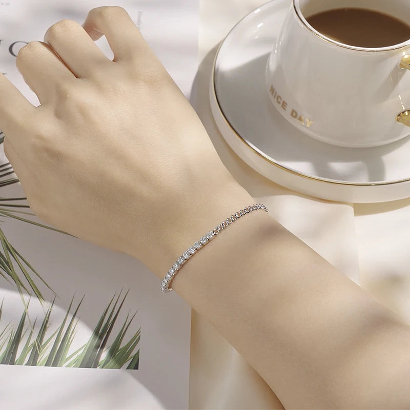 Sterling Moissanite Cuban Chain Bracelet