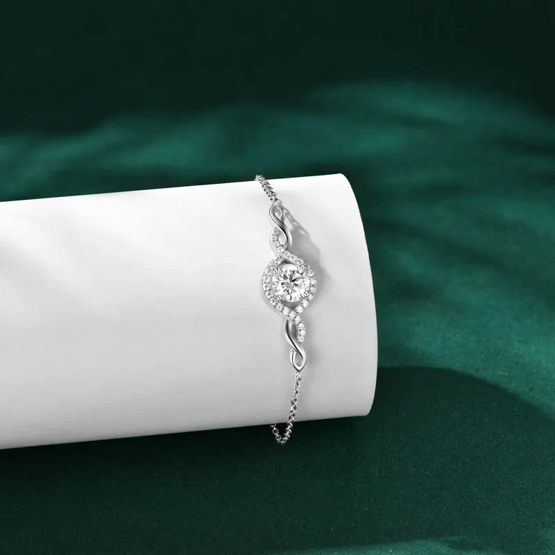 Sterling Moissanite Infinity Charm Bracelet
