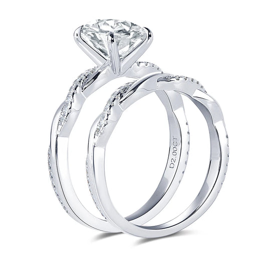 Moonlit Whisper Oval Moissanite Bridal Ring Set