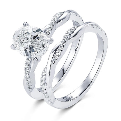 Moonlit Whisper Oval Moissanite Bridal Ring Set