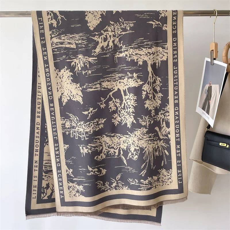 Animal Print Cashmere-Feel Winter Shawl Scarf