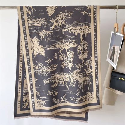 Animal Print Cashmere-Feel Winter Shawl Scarf