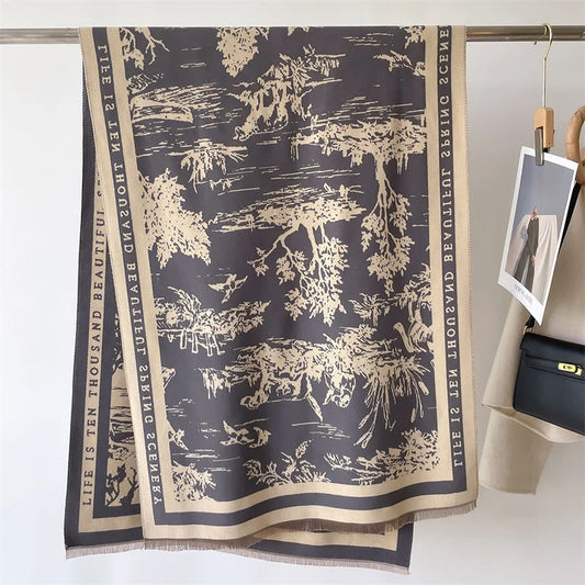 Animal Print Cashmere-Feel Winter Shawl Scarf