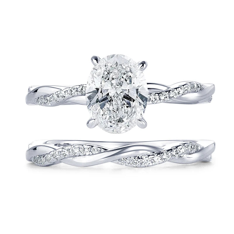 Moonlit Whisper Oval Moissanite Bridal Ring Set