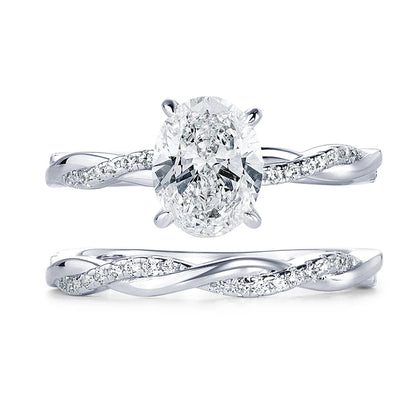 Moonlit Whisper Oval Moissanite Bridal Ring Set
