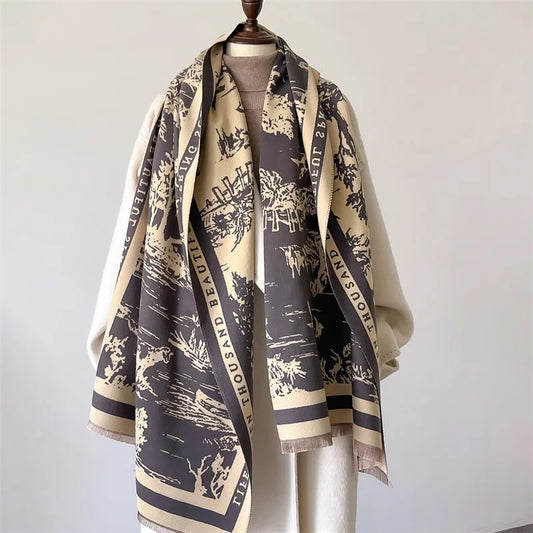 Animal Print Cashmere-Feel Winter Shawl Scarf