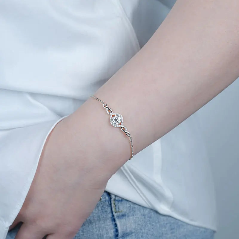 Sterling Moissanite Infinity Charm Bracelet