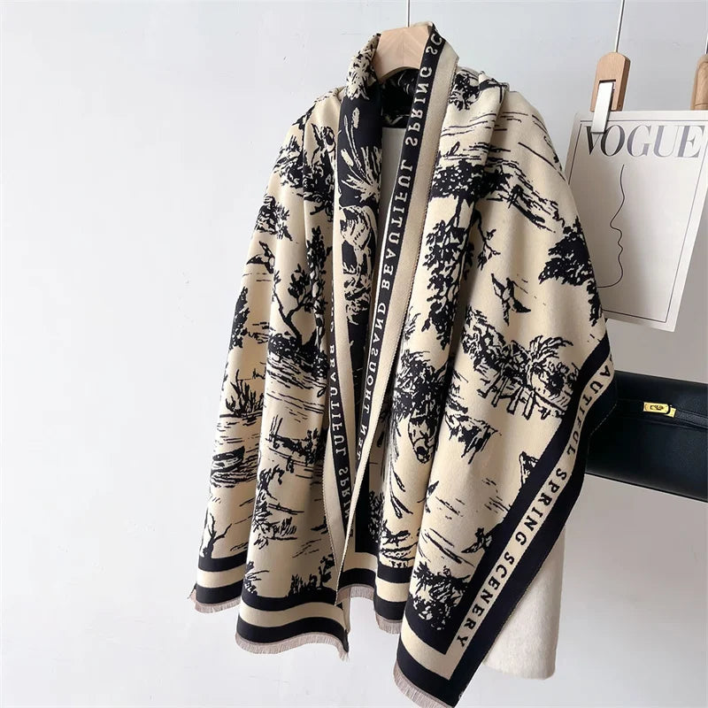 Animal Print Cashmere-Feel Winter Shawl Scarf
