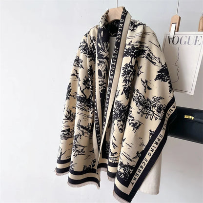 Animal Print Cashmere-Feel Winter Shawl Scarf